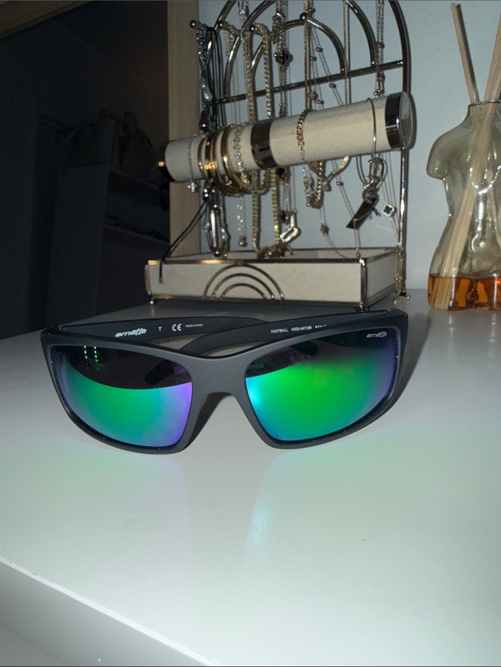 Arnette Matte Black Sunglasses with Green Mirrored Lenses